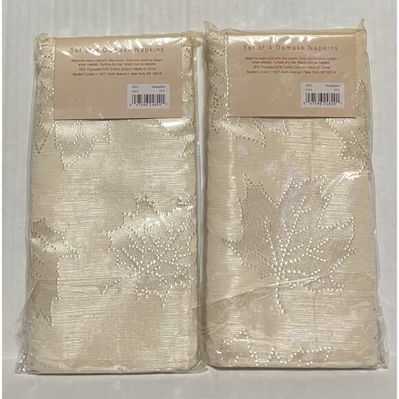 Hampshire Damask Dinner Napkins Leaf Pattern Bardwil Linens Ivory 2 Sets of 4 - Picture 2 of 5